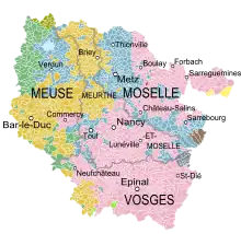 Map of the Duchy of Lorraine (1756) within the modern region.