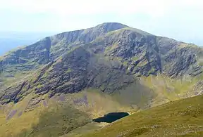 Mweelrea and the corrie lake of Lough Bellawaum, as viewed from Ben Lugmore