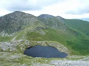 Looking north from summit of Binn idir and da Log to Lough Maumahoge, Knocknahillion and Letterbreckaun