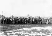 A group of Ludlow strikers in front of the Ludlow tent colony site.