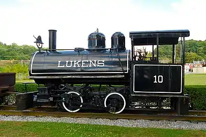 The Lukens #10 steam locomotive located near the Main Office Building