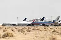 A desert filled with retired airplanes