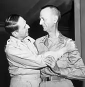 General Douglas MacArthur and Lt. Gen. Jonathan Wainwright at the New Grand Hotel, August 31, 1945.