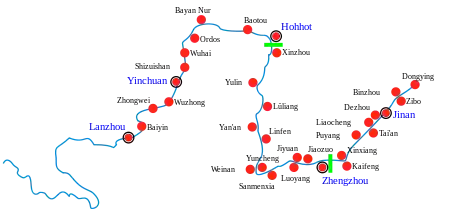 Major cities along the Yellow River