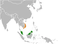 Map indicating locations of Malaysia and South Vietnam