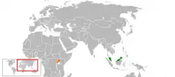 Map indicating locations of Malaysia and Uganda