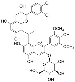 Chemical structure of malvidin glucoside-ethyl-catechin