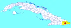 Manuel Tames municipality (red) within  Guantánamo Province (yellow) and Cuba