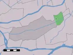 The village centre (dark green) and the statistical district (light green) of Goudriaan in the former municipality of Graafstroom.