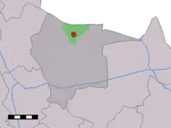 The village (dark red) and the statistical district (light green) of Manderveen in the municipality of Tubbergen.