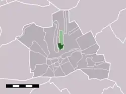 The village of Kamerik (dark green) and the statistical district "Kamerik and Kanis" (light green) in the municipality of Woerden.