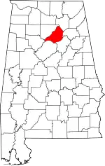 Map of Alabama highlighting Blount County