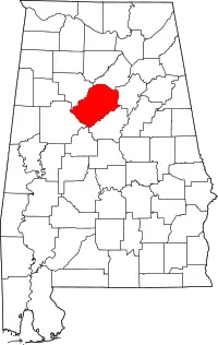 Map of Alabama highlighting Jefferson County