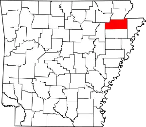 Map of Arkansas highlighting Craighead County