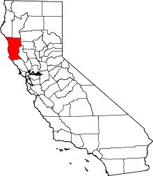 Mendocino County's location within California