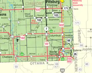 KDOT map of Cherokee County (legend)