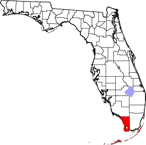 Map of Florida highlighting Monroe County