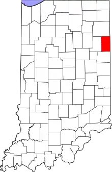 Map of Indiana highlighting Adams County