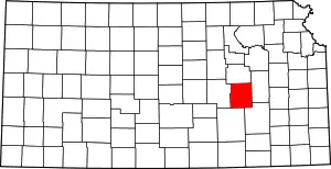 State map highlighting Chase County