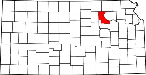 Map of Kansas highlighting Riley County