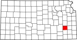 State map highlighting Woodson County