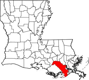 Map of Louisiana highlighting Lafourche Parish