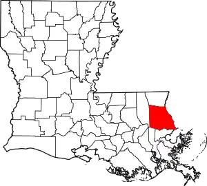 State map highlighting St. Tammany Parish