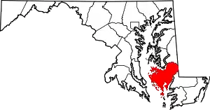 Map of Maryland highlighting Dorchester County