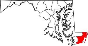 State map highlighting Worcester County