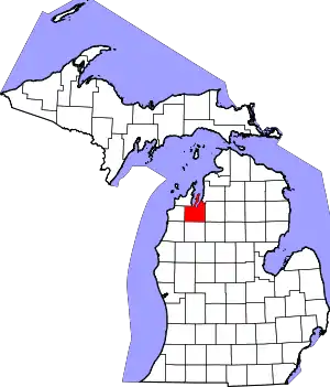 Map of Michigan highlighting Grand Traverse County