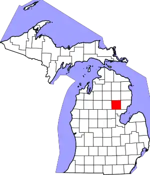 State map highlighting Ogemaw County