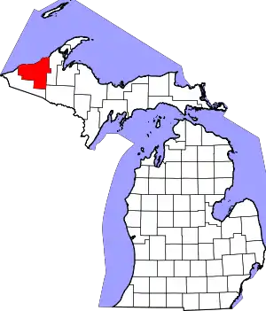 Map of Michigan highlighting Ontonagon County