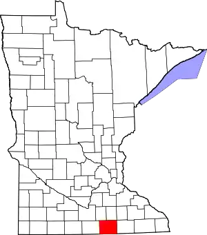 Map of Minnesota highlighting Freeborn County