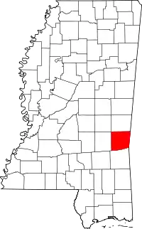 Map of Mississippi highlighting Clarke County