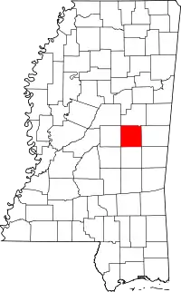 State map highlighting Neshoba County