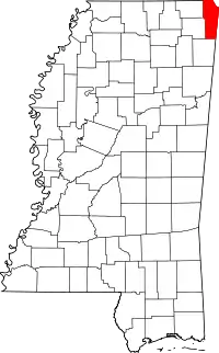 Map of Mississippi highlighting Tishomingo County