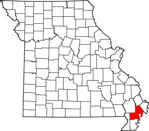 Map of Missouri highlighting New Madrid County