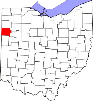 State map highlighting Van Wert County