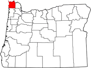 Map of Oregon highlighting Clatsop County