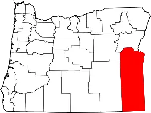 Map of Oregon highlighting Malheur County