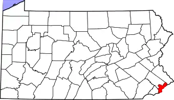 Map of Pennsylvania highlighting Philadelphia County