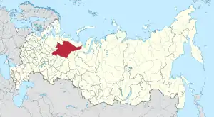 Map showing Komi in Russia