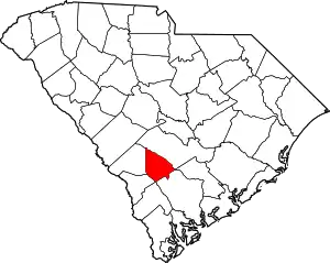 Map of South Carolina highlighting Bamberg County