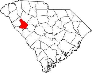 Map of South Carolina highlighting Greenwood County