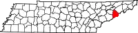 Map of Tennessee highlighting Cocke County