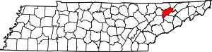 Map of Tennessee highlighting Grainger County