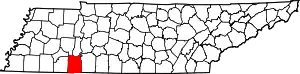 Map of Tennessee highlighting Hardin County