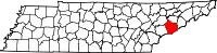 Map of Tennessee highlighting Sevier County