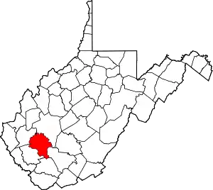 Map of West Virginia highlighting Boone County