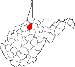 State map highlighting Doddridge County